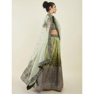 Astonishing Green <b>Sequins</b> <b>Art</b> Silk Semi-Stitched Wedding Wear Lehenga Choli by Zeel Clothing - Product Image 5