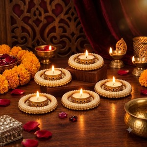 Handmade Metal Eco-Friendly <b>Tealight</b> <b>Candle</b> Holder Set Luxury Festive Table Centerpiece Diya Diwali Indian Weddings Home - Product Image 1
