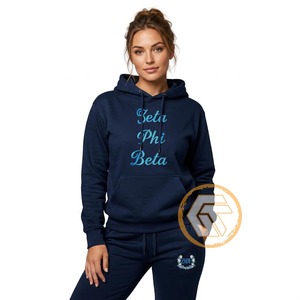 Zeta Phi Beta Solid Casual Cotton Fleece Embroidered Women's Hooded 2-Piece Full-Length Breathable Tracksuit Sorority Fraternity - Product Image 2