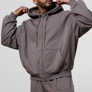 Conjunto de Sudadera con Capucha Extra Grande para Hombre, Color Gris Sólido, Algodón French Terry, Estilo Casual para Otoño, Corte Regular, Tejido Transpirable, Diseño con Bolsillos - Product Image 5