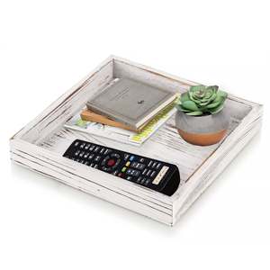 Luxury <b>Round</b> Wooden <b>Tray</b> White Distressed Finish with Handles Modern Art Deco Style Serving <b>Tray</b> Coffee <b>Table</b> Organizer Display - Product Image 3