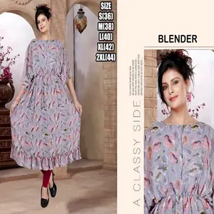 Ethnic Kurtis Collection For Women's Regular Wear Heavy Quality Fabric Round Flair Long Kurti Buy Online Wholesale Price India