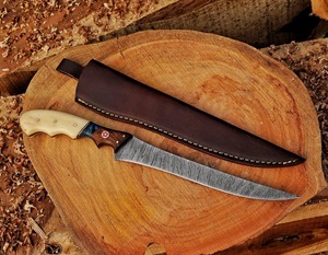 Custom Handmade Forged Ambidextrous Modern Fillet <b>Knife</b> 8-9.9in Damascus Steel <b>Bone</b>+wood+resin <b>Handle</b> Leather - Product Image 4
