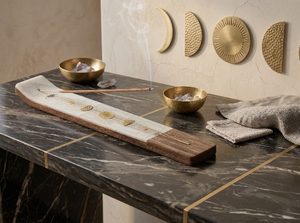 Soporte de incienso de madera para varillas con recogedor de cenizas, quemador de incienso de latón con 3 orificios, soporte de madera para varillas de incienso para meditación - Product Image 4