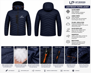 Chaqueta Acolchada Ligera con Capucha para Hombre, Impermeable, Aislada, para Invierno, Senderismo y Actividades al Aire Libre, Fabricante OEM ODM - Product Image 5