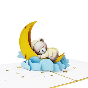 Tarjeta Pop-up de Oso de Peluche Durmiente, Estilo Amoroso, Impresión Offset, Arte en Papel Hecho a Mano, Diseño Personalizado, Vietnam Hanói, Éxito de Ventas de Navidad - Product Image 1