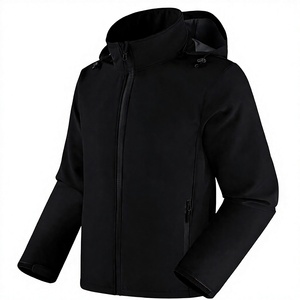 Men's Black <b>Hooded</b> <b>Fleece</b> <b>Jacket</b> Windproof Zipper Front Casual Winter Outdoor Wear Regular Fit Stand Collar Polyester Material - Product Image 3