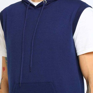 Sudadera con Capucha sin Mangas para Hombre, Color Sólido, Algodón, Estilo Casual con Bolsillo, Corte Regular, Azul Marino - Product Image 5