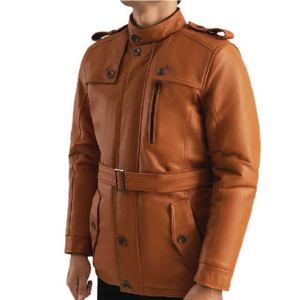 Chaquetas de cuero marrón para hombre, ropa cálida para invierno, elegantes y suaves chaquetas de cuero genuino para viajes al aire libre, uso casual, ropa exterior premium. - Product Image 2