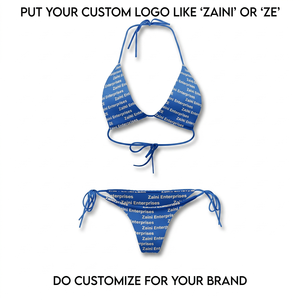 220 GSM Premium 100% Polyester <b>Blue</b> Triangle High Waist Plunge Neck <b>Bikini</b> <b>Set</b> Custom Solid Digital Print Breathable - Product Image 1