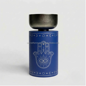 Quemador de incienso árabe Mabkhara OEM personalizado, azul cobalto, con forma de Hamsa, calentador de cera cilíndrico con cuenco metálico, decoración al por mayor - Product Image 5