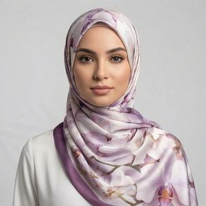 Pañuelos de chifón de diseño premium, hijab cuadrado para mujeres musulmanas, con estampado digital de hojas, transpirables, a la moda, bandanas étnicas. - Product Image 5