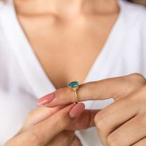 Anillo Ovalado de Plata de Ley 925 Chapado en Oro de 14K con Topacio Azul, Piedra de Nacimiento de Agosto, Regalo Elegante para Ella, Boda - Product Image 4