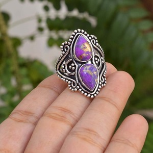 Purple Copper <b>Turquoise</b> Statement <b>Ring</b> for Women Classic Sterling Silver Wedding Gift <b>Ring</b> - Product Image 6
