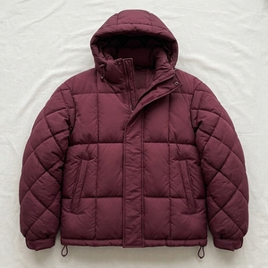Men's <b>Burgundy</b> Hooded <b>Puffer</b> <b>Jacket</b> Padded Winter Coat Warm Zip Up Outdoor Streetwear Custom Private Label Apparel OEM ODM - Product Image 4