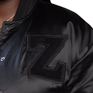 Chaqueta Bomber Negra Zeta Phi Beta para Mujer, Chaqueta Casual de Estilo Satinado con Letras Griegas Bordadas - Product Image 3