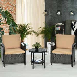 Juego de 3 Piezas de Muebles de Patio de Ratán, Sofá Acolchado con Mesa de Almacenamiento y Estante para Uso en el Jardín - Product Image 3