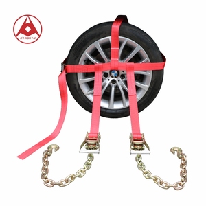 Cinghie a Cestello per Ruote per Trasporto <span class=keywords><strong>Auto</strong></span> per Carichi Pesanti con Ganci a Catena e Fissaggio a Cricchetto per Bisarca e Messa in Sicurezza di Rimorchi - Product Image 1