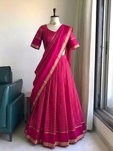 Chaniya Choli de Algodón Romano Premium con Patrón Kali y Dupatta con Estampado Leheriya, para Fiestas, Bodas y Eventos Festivos - Product Image 5