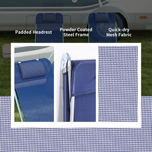 Set di 2 Sdraio Pieghevoli Blu Scuro con Schienale Reclinabile, Lettini Prendisole in Ferro con Seduta in Rete Traspirante e Poggiatesta Confortevole per Hotel - Product Image 6