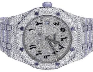 Montre de luxe pour homme BOJ A.P.51 avec cadran arabe noir, mouvement à quartz entièrement blanc, boîtier en alliage, cadran en verre, diamants VVS, moissanite, 41 mm - Product Image 1