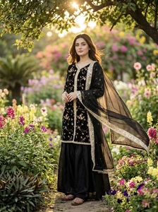 Pure Fendy <b>Silk</b> Coding Dori Sequence Kurti Set With Lined Elastic <b>Palazzo</b> <b>Pant</b> And Lace Border Dupatta For Women OO 37 - Product Image 1