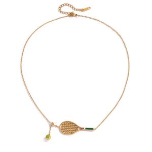 Collier de tennis en acier inoxydable plaqué or 18 carats style ports, avec pendentif raquette de tennis - Product Image 4