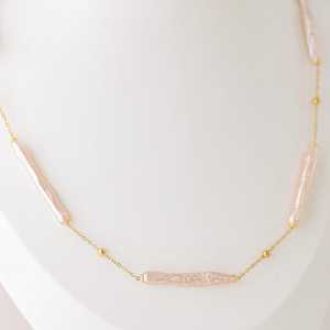Collar de perlas Biwa de barra larga, elegante gargantilla de perlas, joyería impermeable, regalo para ella, plata de ley 925, oro de 14 quilates - Product Image 1