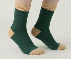 Chaussettes ras du cou pour femme, vert foncé et beige, tricotées, respirantes, pour usage quotidien, longueur standard, couleur unie, automne - Product Image 6