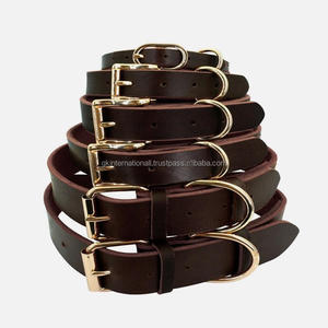 Collar de perro de cuero genuino de primera calidad al por mayor, herrajes de aleación ajustables de alta calidad, conjunto de Correa y accesorios para perro mascota - Product Image 1
