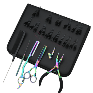 Hair Extension Tool Kit with Bead Crimper Stainless Steel <b>Thinning</b> Tool Barber Razor Sectioning Divider Metal Pin Tail Comb - Product Image 1