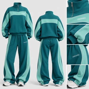 Conjunto Deportivo de Felpa para Mujer, Top con Cierre de Cremallera, Pantalones Anchos, Ropa Casual de Calle, Conjunto de Dos Piezas, Ropa Deportiva Premium - Product Image 3