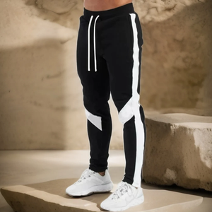 Pantalon de jogging décontracté pour homme, taille mi-haute, coupe large, en polyester/coton, anti-boulochage, noir - Product Image 1
