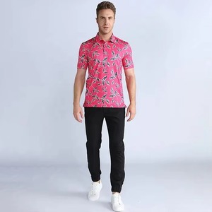 Polo à manches courtes pour homme, imprimé floral, tricoté en polyester, décontracté, grande taille, rouge rose - Product Image 3