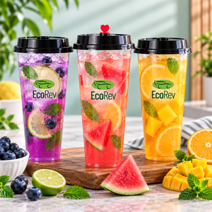 Gobelets jetables en plastique PET transparent au design unique, pour thé au lait, jus, avec logo imprimé et couvercle. - Product Image 1