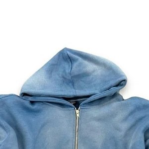 Conjunto de Sudadera con Capucha y Pantalones Cortos Azul Cielo con Lavado Ácido para Hombre, de Alta Demanda, con Logotipo Personalizado, Chándal Oversize con Cremallera, Traje Casual de Dos Piezas, Ropa Urbana - Product Image 6