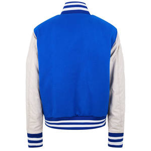 Men Blue Varsity <b>Jacket</b> With Cream Sleeves Regular Fit Turn-Down Collar Single Breasted Button Closure Solid Color Casual Style - Product Image 5