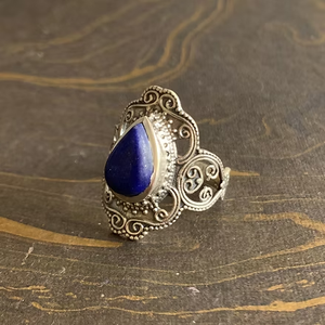 Wholesale Bali Filigree 925 Silver <b>Lapis</b> <b>Lazuli</b> <b>Ring</b> Vintage Teardrop Pear Blue Gemstone Ethnic Jewelry Bulk Supplier - Product Image 3