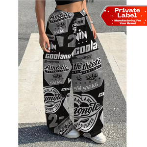 Girls' Straight Leg <b>Pants</b> , Black And White American Street Letter Print, Loose Wide Leg Trousers, Wide Leg Silhouet - Product Image 1