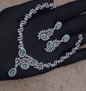 Designer Best Quality CZ Stones Look <b>Statement</b> <b>Necklace</b> and Earrings Set with Silver Plating for Women's Engagement Anniversary - Product Image 3