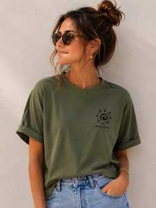 เสื้อยืดผู้หญิงฤดูร้อน สีกรมท่า ผ้าฝ้ายนุ่ม สวมใส่สบาย แขนสั้น ระบายอากาศได้ดี คุณภาพสูง ปรับแต่งได้ แฟชั่นเสื้อผ้า - Product Image 6
