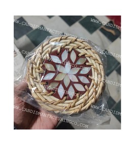 Sous-verre rond en rotin tressé à la main avec nacre, dessous de verre floral pour la maison et les restaurants - Product Image 6