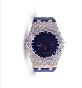 Montre-bracelet de luxe pour homme, sertie de diamants, lunette à pointes, mouvement quartz analogique-numérique, boîtier 43 mm, verre cristal, acier inoxydable - Product Image 1