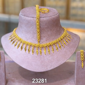 Elegant Gold-Tone Leaf Drop <b>Necklace</b> <b>Set</b> with Matching Earrings & Ring 23281 - Product Image 1