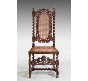 Luxury Handcrafted Solid Wood Dining Chair Ornate Cherub Carving <b>Barley</b> Twist Legs Cane Seat - Product Image 1