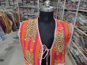 Tiger stripe print Floral Quilted Cotton Bomber Vest Reversible Breathable <b>Short</b> Sleeve <b>Jacket</b> for Women gift for her - Product Image 4