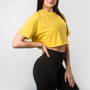 T-shirt court ample et tendance pour femme, col rond, noir teint, pour service OEM, nouvelle mode - Product Image 4
