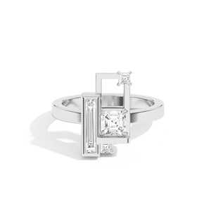 Bague Statement en Diamant de Laboratoire Taille Asscher Baguette 1,44 ct, Style Art Déco Abstrait, Bande Géométrique, Sertissage à Griffes, pour Femme, Or 14 carats - Product Image 3