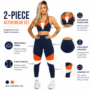 High Waist Yoga Set Women Patchwork Fitness Clothing Sports Bra Gym Leggings 2 Piece Workout Set Athletic Activewear Wholesale - Product Image 5