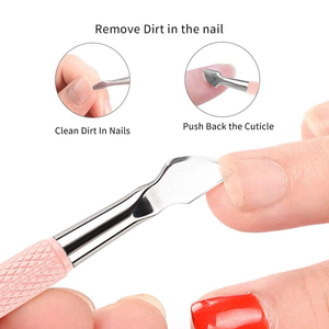 Empujador de Cutículas Profesional de Doble Punta con Mango Rosa, Herramienta de Limpieza de Uñas de Acero Inoxidable, Calidad de Salón, Marca Privada - Product Image 4